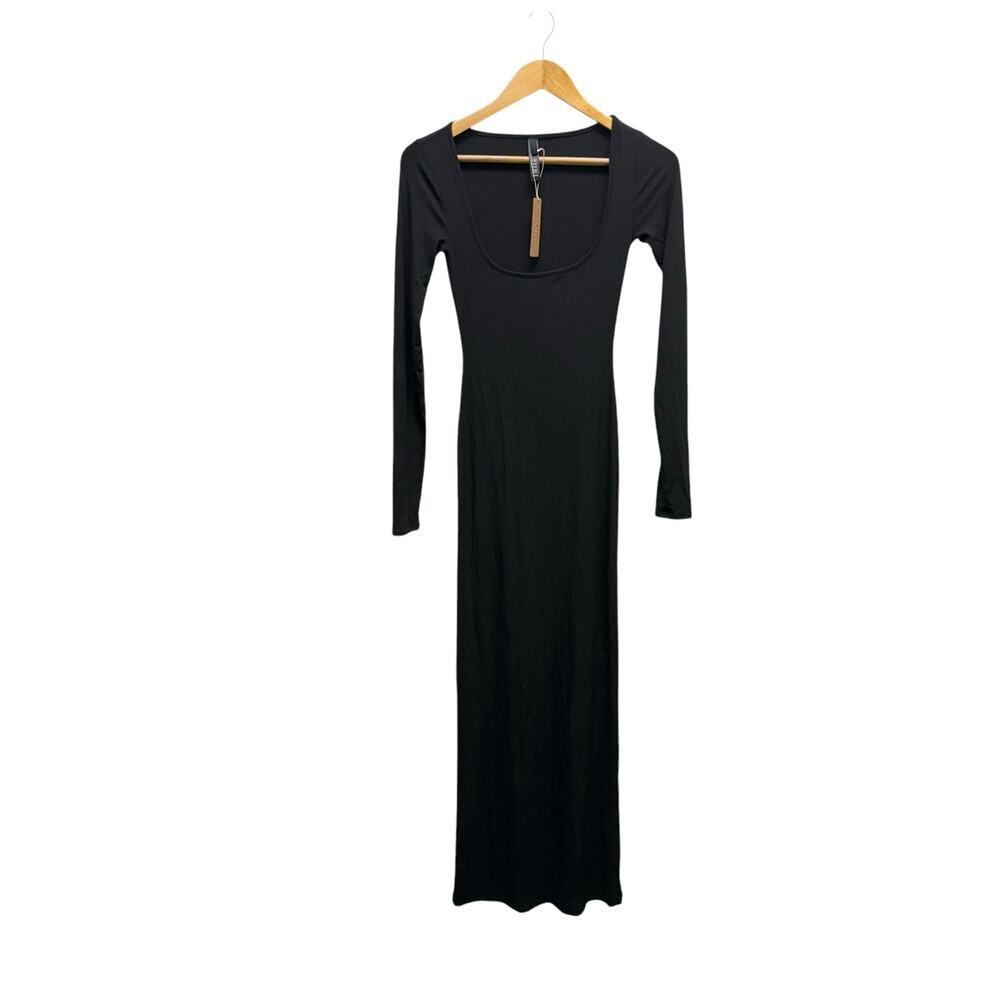 NWT Skims Soft Lounge Ribbed Long Sleeve Dress Onyx Women’s Size XS - Picture 4 of 8